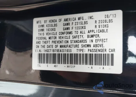 2014 Honda Accord Ex z USA, uszkodzony, nr VIN 1HGCT1B79EA001655